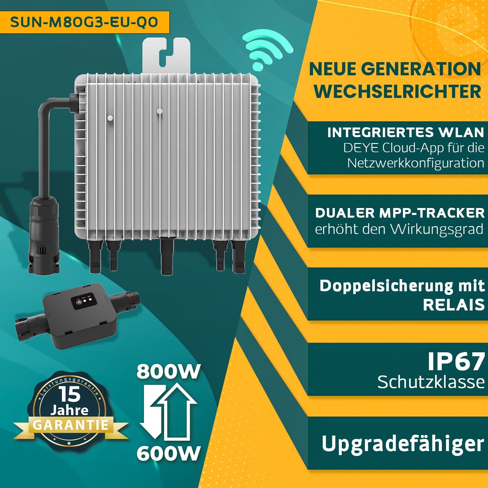 Deye Mikro Wechselrichter 800W WLAN SUN-M80G3-EU-Q0 Balkonkraftwerk